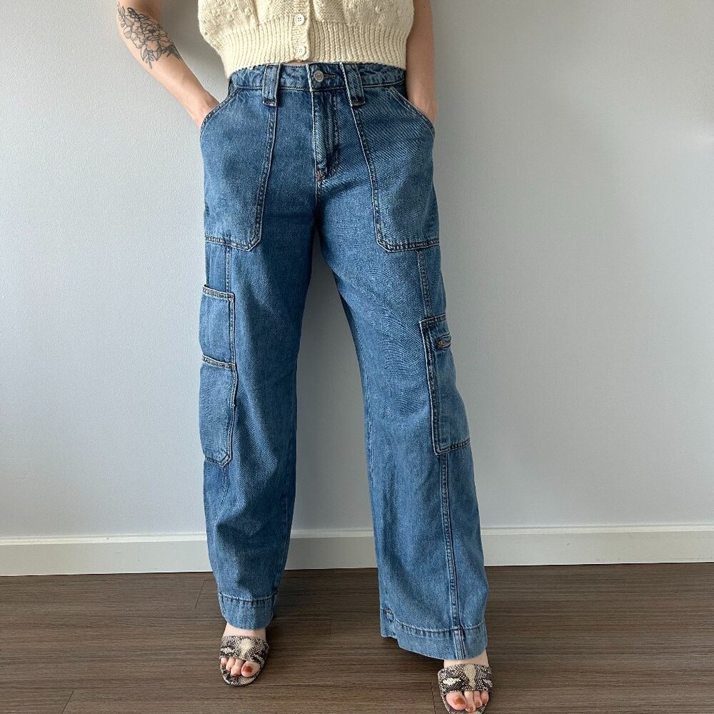 Wild Fable High-Rise Blue Denim Cargo Jeans